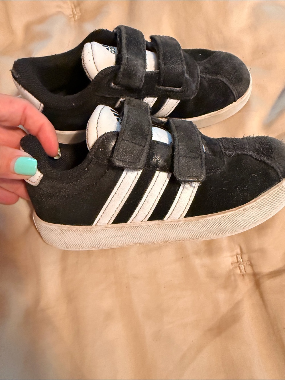 adidas Kids Black and White Velcro Stripe Sneakers